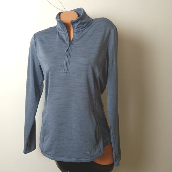 Eddie Bauer Tops - Eddie Bauer Womens Blue Gray Kangaroo Pocket QTR Zip Pullover - Large